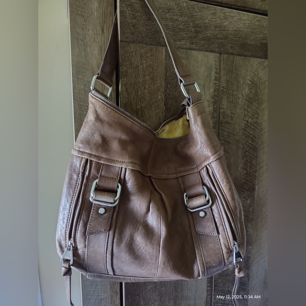 PERLINA Brown Leather Shoulder Bag (matching wallet in separate listing)